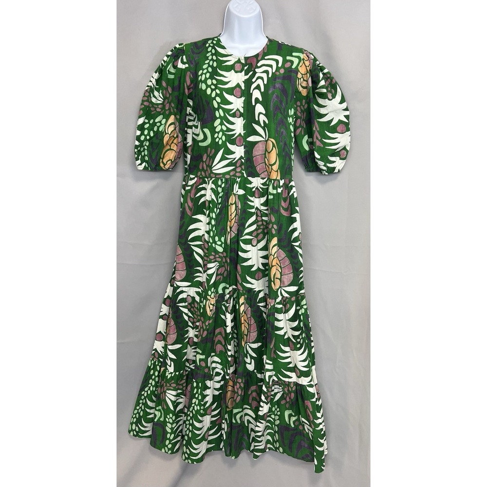 Oliphant Women's Puff Sleeve Maxi V-Neck, Grenadine Green Sz Small - Picture 3 of 11